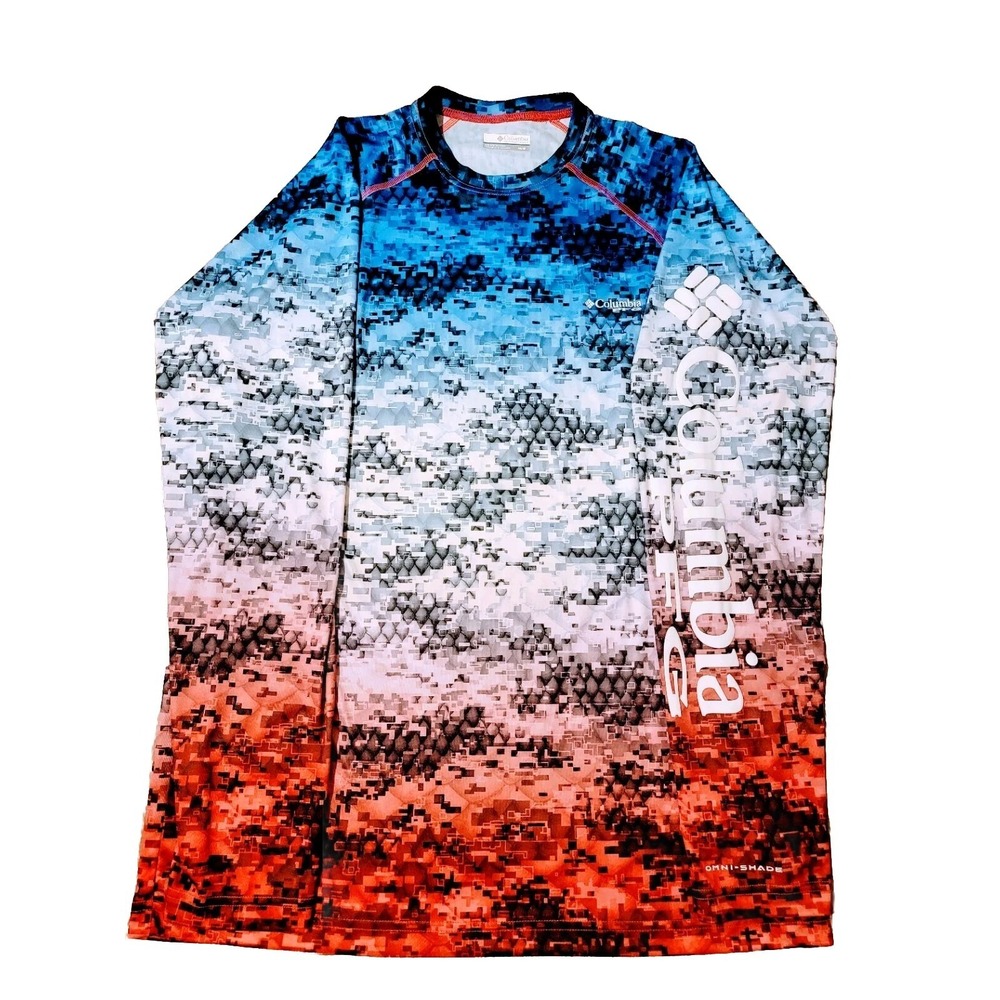 Columbia PFG Fishing Gear DIGITAL Camo CAMOUFLAGE Casual SPF SHIRT Mens Medium